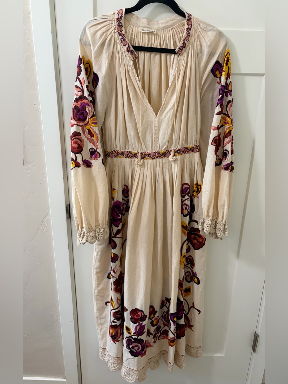 Ulla Johnson Bohemian Embroidered Floral Midi Linen Cotton Dress, Women's Size 2 - Picture 2 of 13